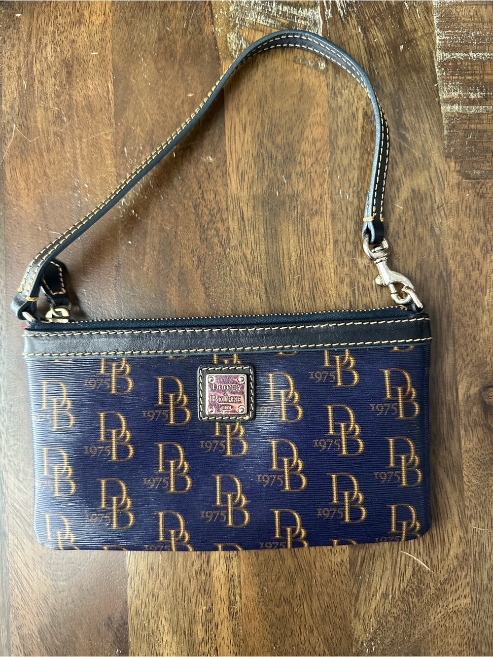 Dooney & Bourke Navy/Dark Purple and Gold Logo Wristlet